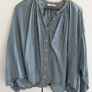 Doen Jane Blue Gingham Button-Front Blouse